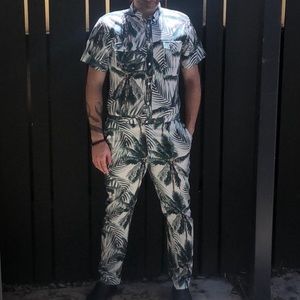 Unisex Standard Issue NYC Tropical Palm Leaf Print  Jumpsuit